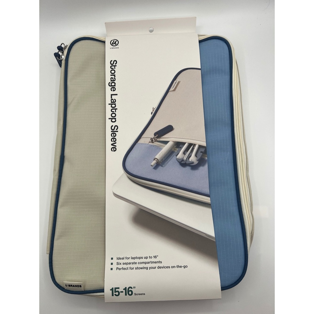 U Brands Storage Laptop Sleeve 15-16 Inch Cream Blue Tech Accessory Case 7674T